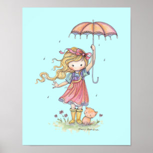 Lluvia Pequeña Niña y arte de guardería para gatit