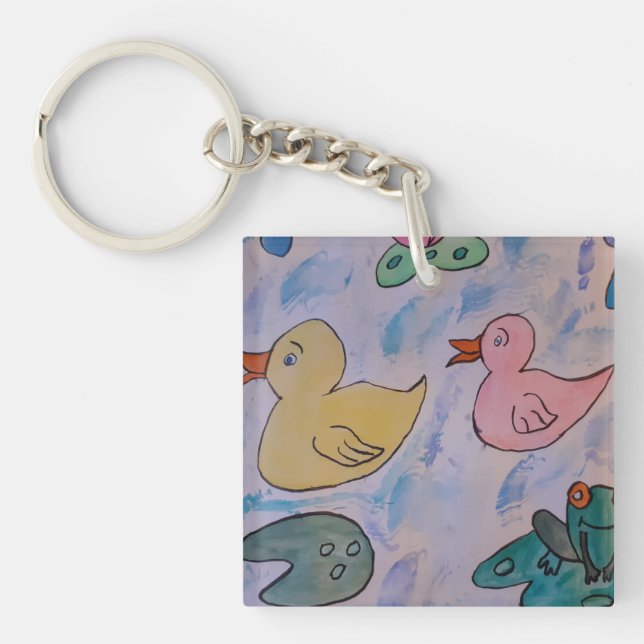 Lluvia sobre Patitos Llavero de Acrílico (Frente)