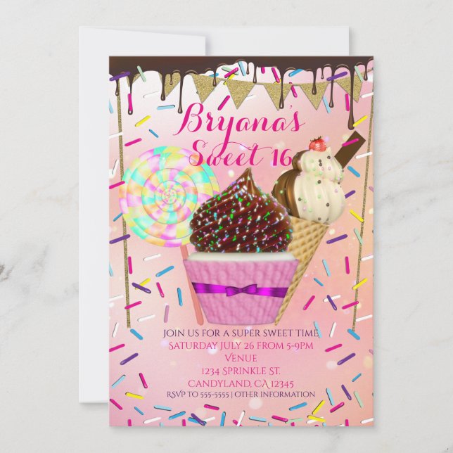 Lluvia Sprinkles Candy Land Sweet 16 Invitaciones (Anverso)
