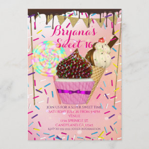 Lluvia Sprinkles Candy Land Sweet 16 invitaciones