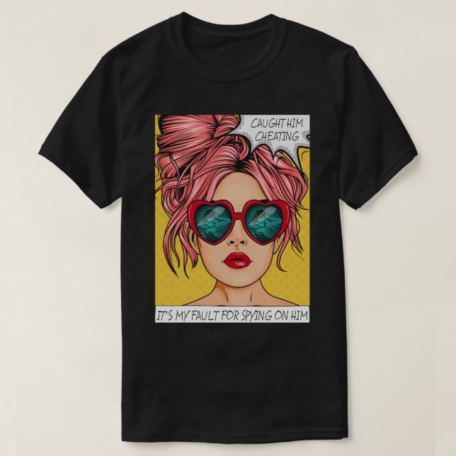 Lo atrapó comiendo camiseta de arte pop (Diseño del anverso)