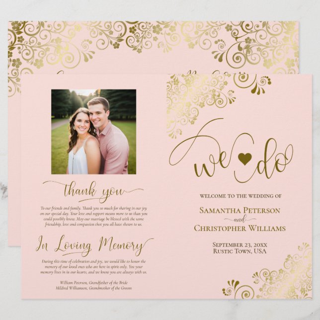 ¡Lo hacemos! Programa de Bodas DIY Rosa y Dorado P (Anverso / Reverso)