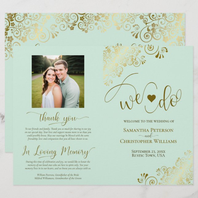 ¡Lo hacemos! Programa de Bodas DIY Verde Menta y D (Anverso / Reverso)