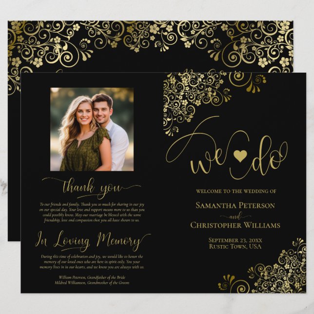 ¡Lo hacemos! Programa de Bodas Negro y Dorado con  (Anverso / Reverso)