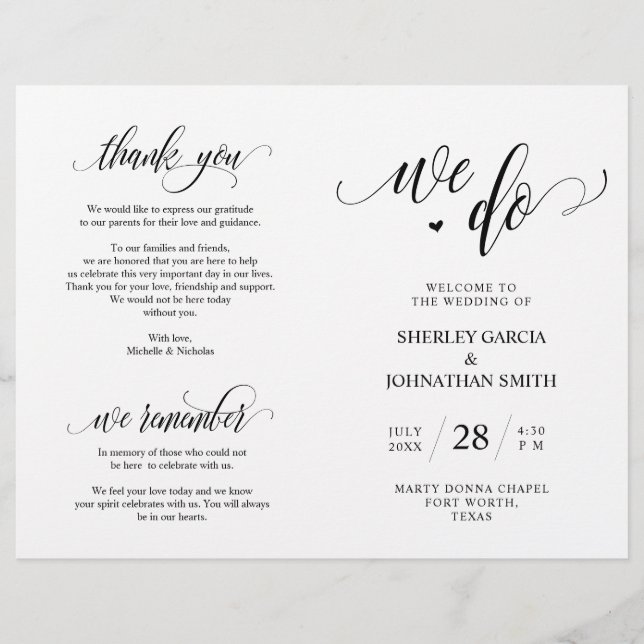 Lo hacemos, Programa de Ceremonia de Bodas Negros  (Anverso)