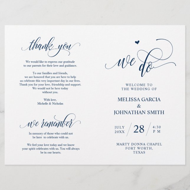Lo hacemos, tarjeta de programa de boda plegable,  (Anverso)