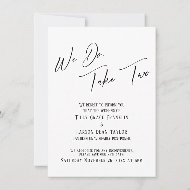 Lo Hacemos, Toma Dos: Tarjeta Simple Boda Retrasad (Anverso)