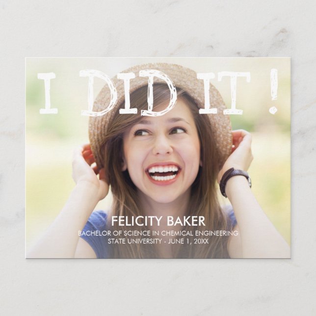 ¡Lo Hice! Invitación de graduación - Blanco (Anverso)