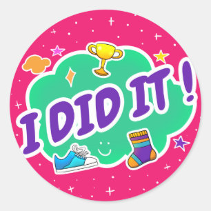 Lo Hice Pegatina De Ronda Clásica Rosa