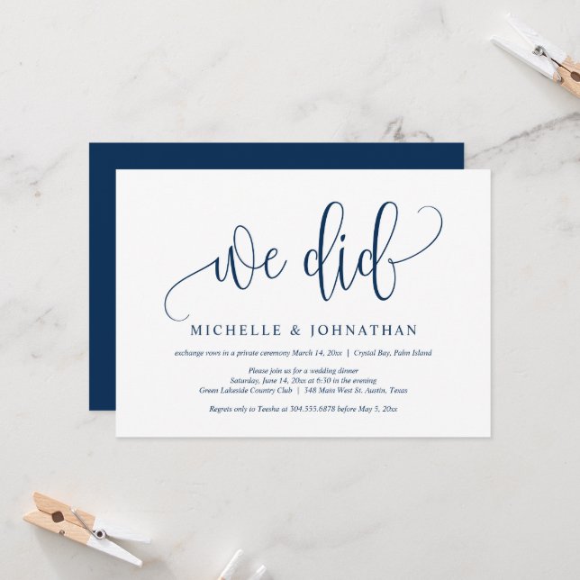 Lo hicimos, Invitación de Celebración de Boda Fuga (Anverso/Reverso In Situ)