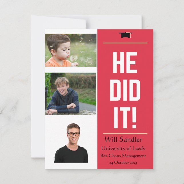 ¡LO HIZO! Invitación de graduación con imágenes (Anverso)