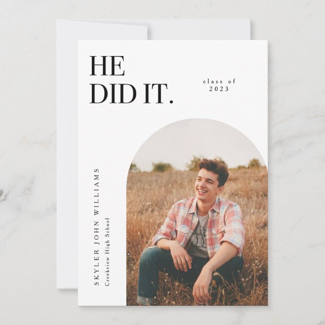 Lo Hizo Invitación De Graduación De Arco Blanco (Anverso)