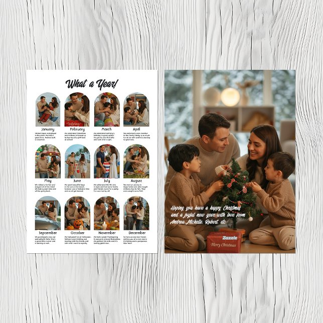 Lo que un año Colgajo de fotos familiares Navidad  (What a Year Family Photo Collage Christmas Holiday Card)