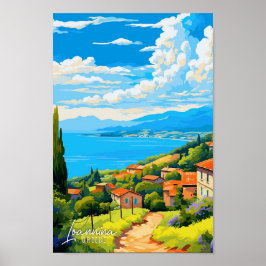 Loannina Grecia Ilustracion de Viajes de Arte Vint