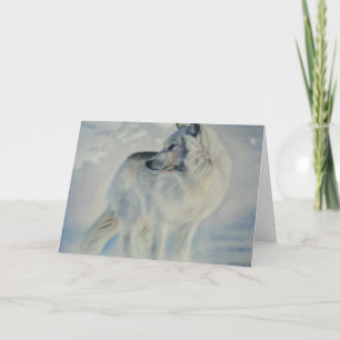 "Lobo ártico en tarjeta de Navidad del invierno"