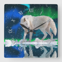 Lobo Ártico, Nieve y Aurora Reloj de Arte de Vida 