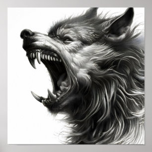 Lobo aullando arte de lápiz