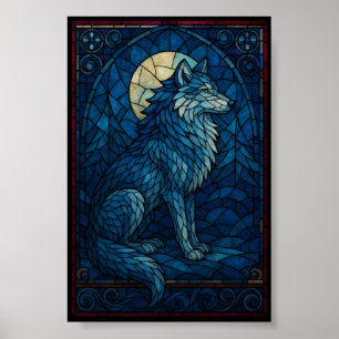 Lobo Azul Místico - Arte de Pared al Estilo Vidrio