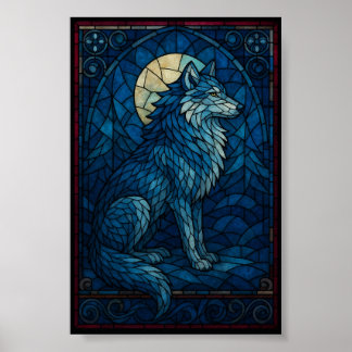 Lobo Azul Místico - Arte de Pared al Estilo Vidrio