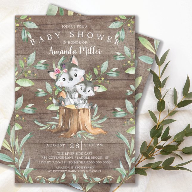 Lobo Bebé Rústico y Mamá Invitación a Baby Shower (Subido por el creador)