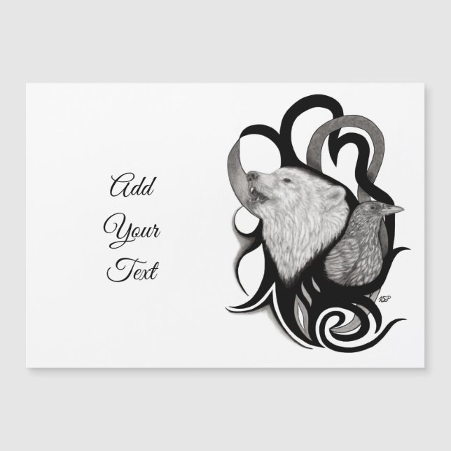 Lobo Blanco con Arte Tribal de Cuervo (Anverso)