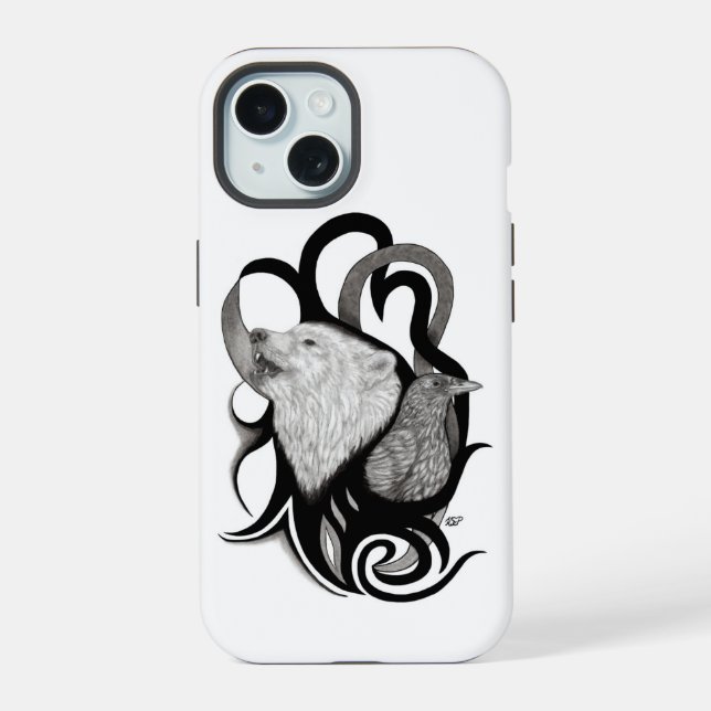 Lobo blanco con arte tribal de Raven (Reverso )