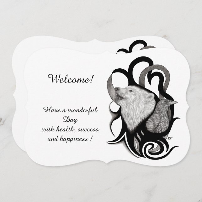 Lobo blanco con raven , agrega tu invitación de te (Anverso / Reverso)