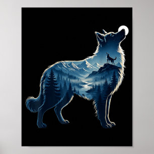 Lobo bosque de montaña iluminado por la luna arte
