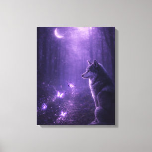 Lobo Celestial Bajo la Luna Púrpura Arte en Lienzo
