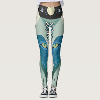 Lobo Celta Ojos Leggings con Luna y Estrellas