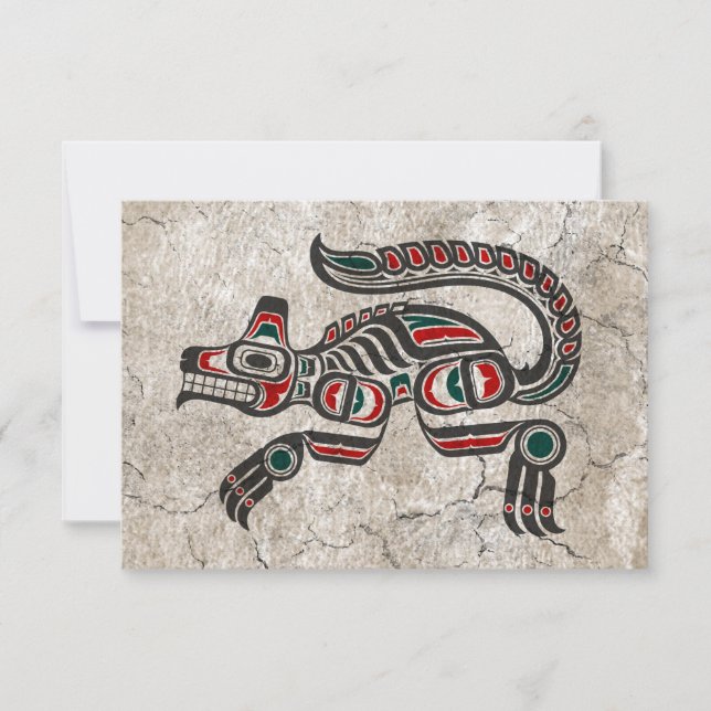 Lobo de espíritu Haida negro y rojo roto (Anverso)