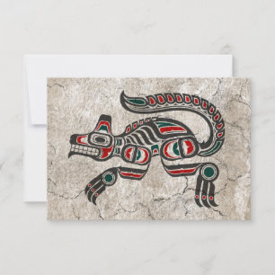Lobo de espíritu Haida negro y rojo roto