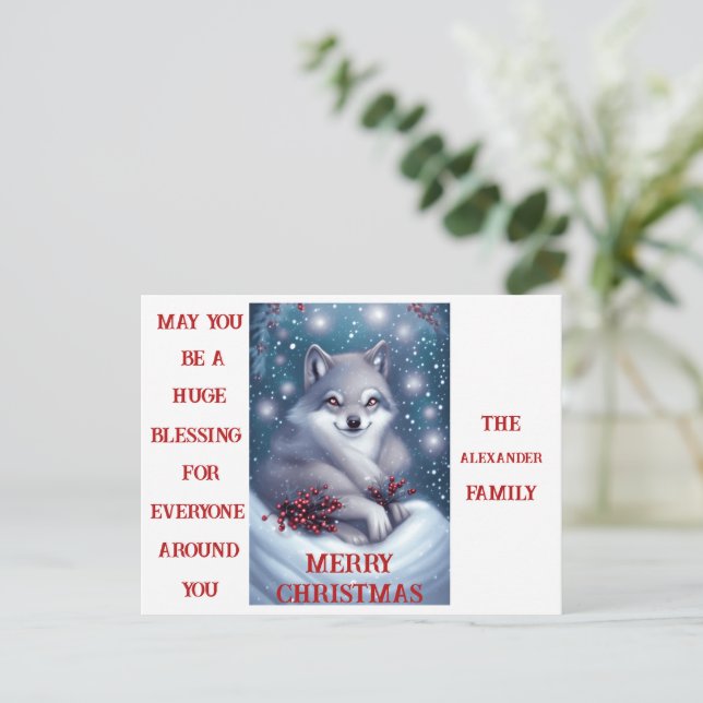 Lobo de Navidades personalizados - Postal (Anverso de pie)