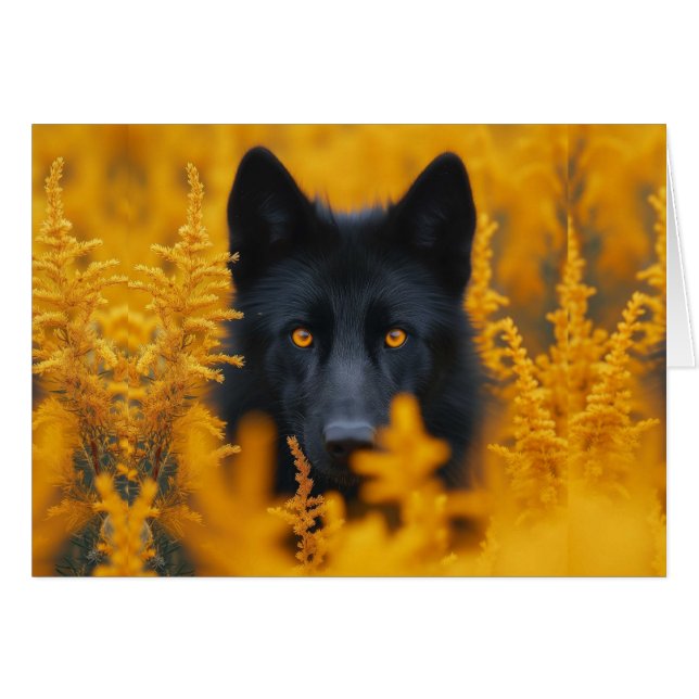 Lobo de perro negro con ojos de oro asombrosos en  (Anverso (Horizontal))