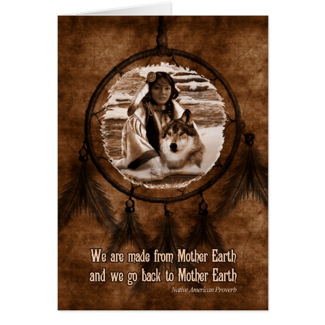 Lobo del Día Nativo Estadounidense y Dreamcatcher (Frente)