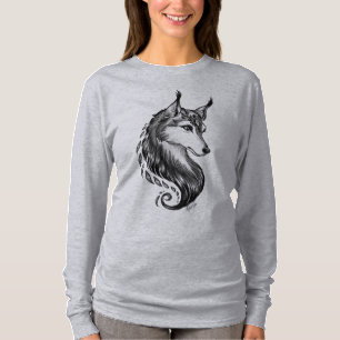 Lobo dibujado mano blanca negra de la camisa del