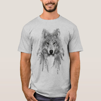 Lobo en camiseta indígena de la ropa