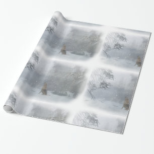 Lobo en la nieve Navidades envolviendo papel