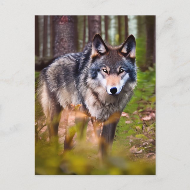 Lobo en la postal forestal (Anverso)