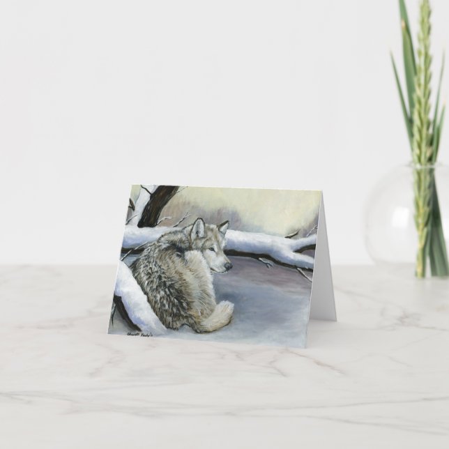 Lobo en la tarjeta de nota del arte de la nieve (Anverso)