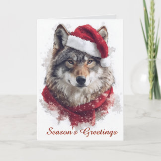 Lobo en tarjeta de Navidades de Santa Hat