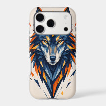 Lobo Geométrico Azul y Naranja Arte Poligonal