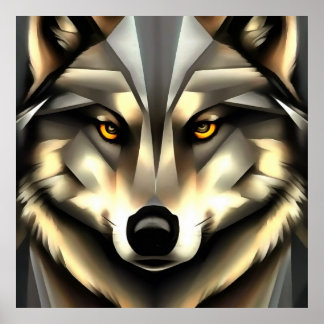 Lobo Gris En Estilo De Arte Geométrico