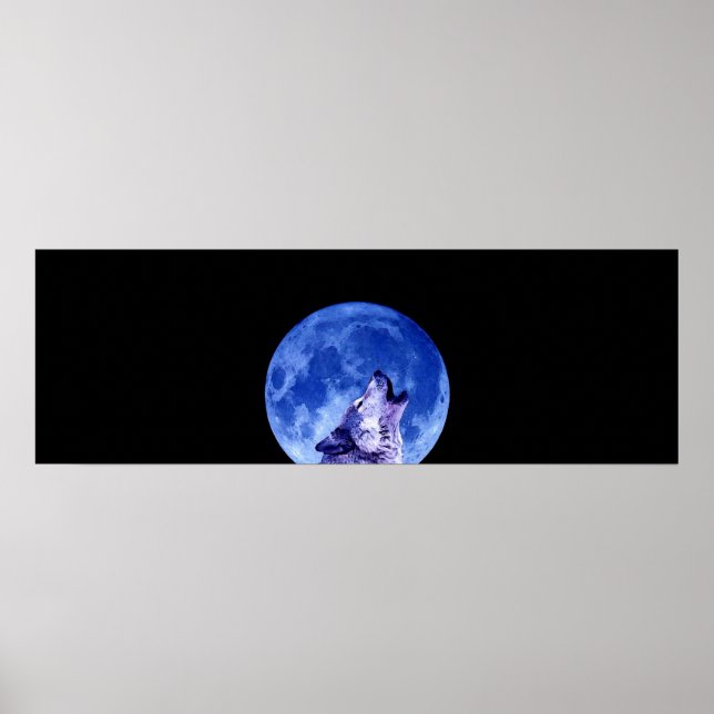 Lobo gris en impresión Poster de puerta nocturna (Frente)