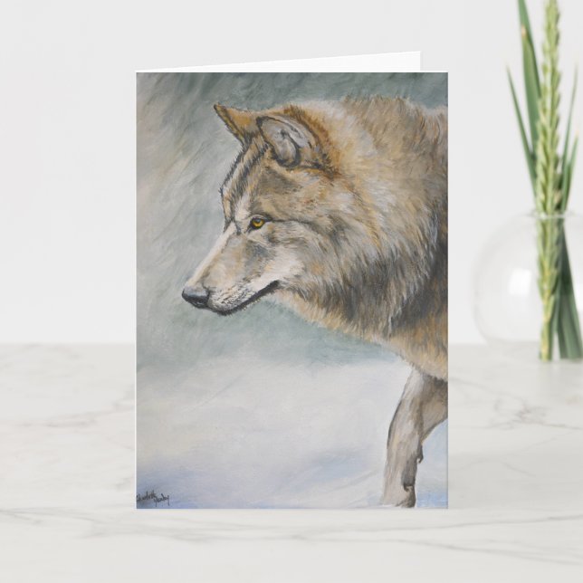 Lobo gris en tormenta tarjeta de saludo de arte sa (Anverso)