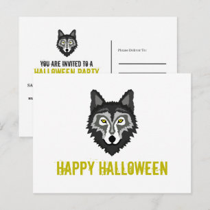 Lobo gris, tarjeta postal de invitación a fiesta d