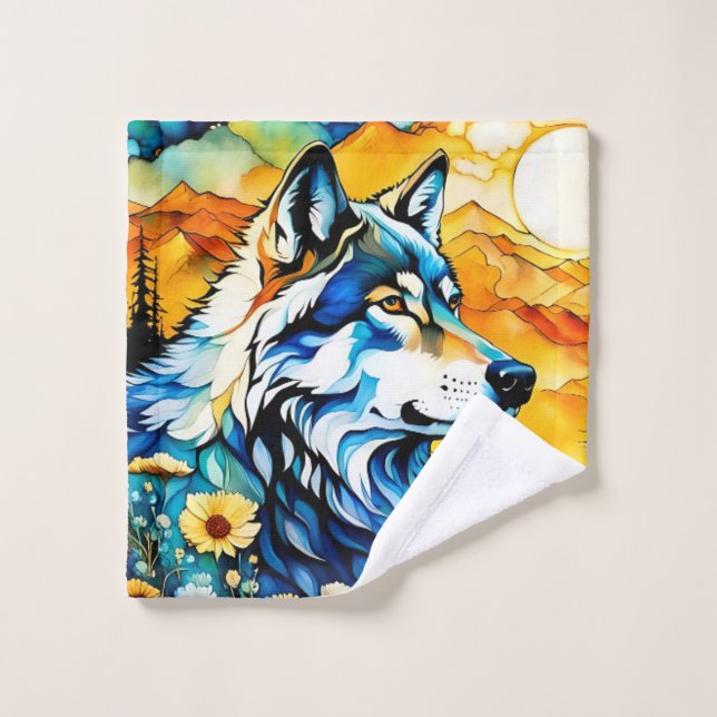 Lobo gris y flores silvestres (Toallita)