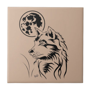 lobo joven cerámica baldosa de foto soñando