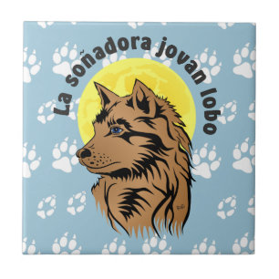 lobo joven cerámica baldosa de foto soñando