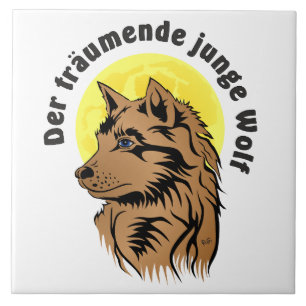 lobo joven cerámica baldosa de foto soñando